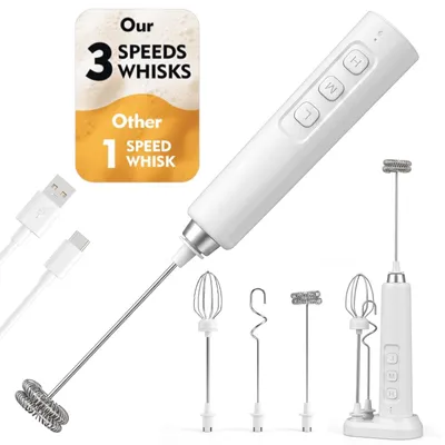 Elektrischer Milchaufschäumer, USB-C, 3 Aufsätze, weiß