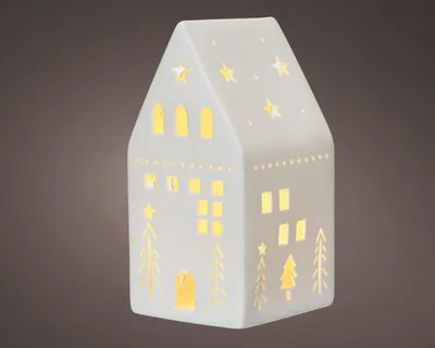 Produktbild von Lumineo LED Haus Porzellan weiß 9,7x9,5x18,8cm