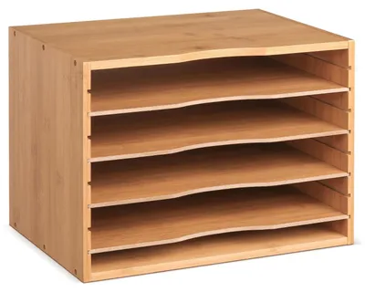 Zdjęcie produktu dla Bambusowy organizer na biurko – 5-poziomowy stojak na dokumenty – stojak na papier formatu A4 – 36 x 25 x 26 cm
