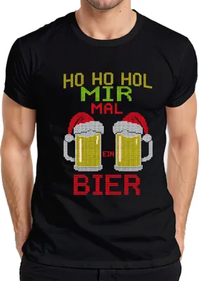 Produktbild von Ho Ho hol mir mal ein Bier Weihnachtsstrick Bierkrug Bierliebhabe Herren T-Shirt, Schwarz, XXL