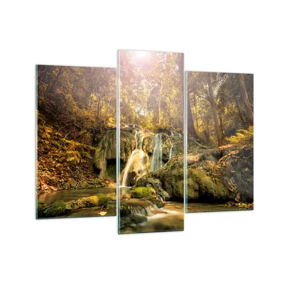 Produktbild von Bilder auf glas - Wald Wasserfall Natur Umwelt - 130x100cm - Glasbilder - Wandbilder - Kunstdruck - zum Aufhängen bereit - Wanddekoration aus Glas - Glas Bilder - Wandbild auf Glas - GCB130x100-2959