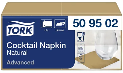 Productafbeelding van Tork cocktailservetten, naturel, met voorgedrukt milieusymbool, 8 x 200 servetten