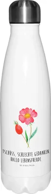 Produktbild von Mr. & Mrs. Panda Trinkflasche Blume Hagebutte - Weiß - Geschenk, thermosflaschen, Schlechte Gedanken, Thermosflasche, Lebensfreude, trinkflaschen, Thermos, Garten