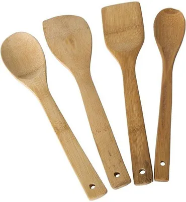 Productafbeelding van STEGGER set keukenlepels en pollepels 4 stuks bamboe 30 cm vaatwasserbestendig
