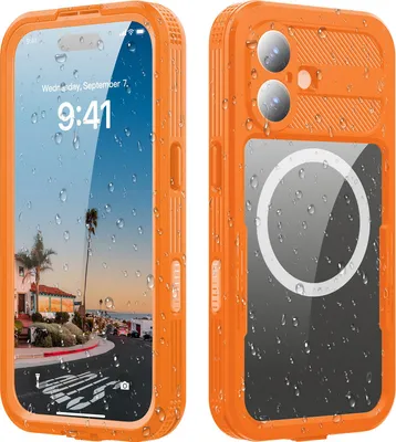Produktbild von Wasserdichte Schutzhülle für iPhone 17, Displayschutz, passend für Magsafe, Ganzkörper Unterwasser Handyhülle Orange