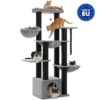 Image de Arbre à chat pour grands chats, design 5 niveaux, plusieurs surfaces de repos, construction robuste en bois , AMT0268BKAMT0268BK