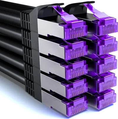 Produktbild von deleyCON 10x 0,25m CAT7 Netzwerkkabel - 10 Gigabit - Kurzes 25cm RJ45 Patchkabel Ethernet Kabel (Kupfer, SFTP PiMF Schirmung) - LAN DSL Switch Modem Router Patchpanel CAT7 CAT6 CAT5 - Schwarz