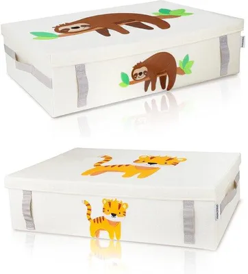 Produktbild von Set mit 2 flachen Spielzeugboxen für unter dem Bett mit Deckel
