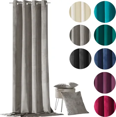 Produktbild von heimtexland ® Samt Deko Kissen Vorhang Velour Ösen Gardine Blickdicht Typ641 Beton Grau Ösenschal