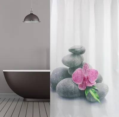 Image de Rideau de douche textile 180x200 cm Wellness orchidée blanche grise rose incl. anneaux de rideau de douche