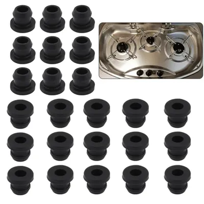 Produktbild von 24er Set Gummipuffer für Gasherd Topfstützen,kompatibel Rostgummifüe mit 5mm Stäben von Smev, Thetford, Dometic,schwarz Topfträgergummis