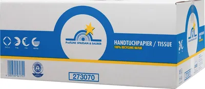 Productafbeelding van TissueLINE SPARSAM & SAUBER: Papieren handdoekjes, artikelnummer 273070, wit, 20 stuks per verpakking, 200 stuks per doos.