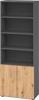 Produktbild von bümö smart Kombischrank - 2 plus 4 Ordnerhöhen - Nachbildung: Graphit/Asteiche