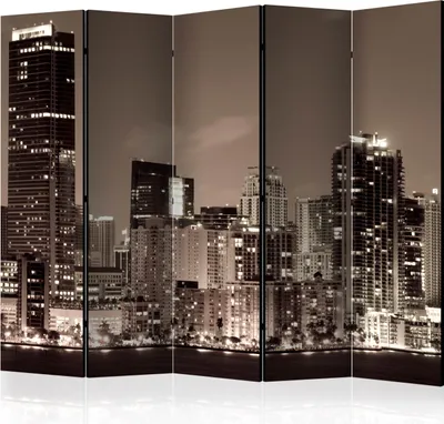 Produktbild von Akusticher Raumteiler Miami Foto Paravent 225x172 cm beidseitig auf Vlies-Leinwand bedruckt Akustikschaum Trennwand Spanische Wand Sichtschutz Home Office Amerika USA Stadt d-B-0285-z-c