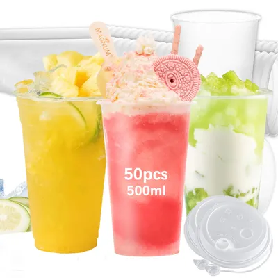Immagine prodotto di Bicchieri da festa - Bicchieri in plastica - Confezione da 50 - 500 ml - Riutilizzabili - Senza BPA - Opachi - Trasparenti