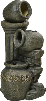 Produktbild von Springbrunnen, Gartenbrunnen Mit Einstellbarer Strömung, Zierbrunnen Mit 3 Stufen Weinkrügen, Wasserspiel, Wasserfall, Kunstharz
