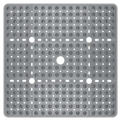 Image de Tapis de douche antidérapant, 70x70 cm, tapis de bain carré avec ventouses, sans BPA, sans latex, lavable en machine, couleur gris transparent