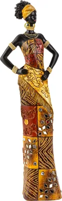 Produktbild von Moderne Skulptur Dekofigur Frau Afrikanerin stehend mit bunten Kleidern Höhe 35 cm