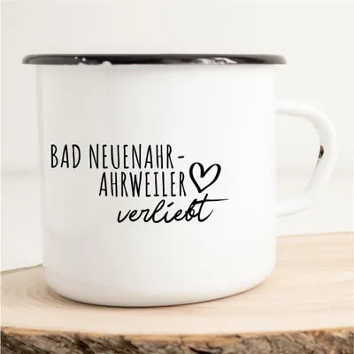 Produktbild von Huuraa Emaille Tasse Bad Neuenahr-Ahrweiler  Geschenk Kaffeebecher Vintage 300ml Bad Neuenahr-Ahrweiler  Präsent