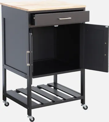 Immagine prodotto di Carrello da cucina in legno di gomma con 2 ripiani, 56cm , Nero