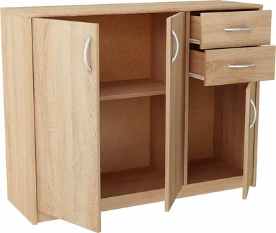 Produktbild von MATKAM Kommode 3D2S, B110 x H85 x T35 cm, Sideboard mit 2 Schubladen und 2 Fächer mit Türen, ideal für Büro, Diele, Wohnzimmer (Sonoma Eiche)