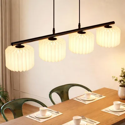 Produktbild von ZMH Pendelleuchte Esstisch Hängelampe Papier Lampenschirm Vintage Hängeleuchte 4 Flammig Esstischlampe Hängend Esszimmerlampe für Wohnzimmer Esszimmer