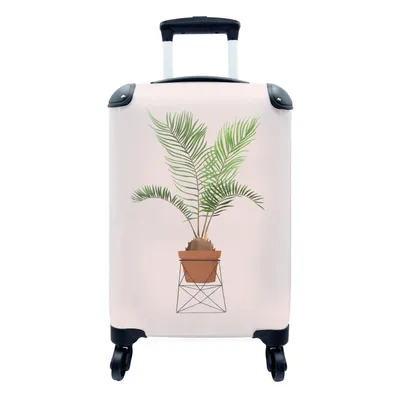Produktbild von MuchoWow® Koffer Handgepäck Trolley Rollkoffer Kleine Reisekoffer mit 4 Rollen - Pflanze - Palme - Pastell - Rosa - Cabin Size < 55x40x23 cm & 55x40x20 cm - Fotokoffer - Kabinenkoffer - Boardgepäck - Reise-Box - Reisekoffer - Reisegepäck - Koffer mit Bild - Trolley für Kinder