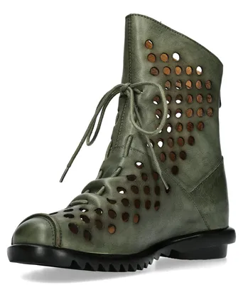 Produktbild von Laura Vita Damen Stiefelette aus Leder mit Lochmuster Cyrielle 11, Größe:38 EU, Farbe:Grün