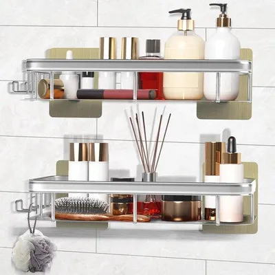 Immagine prodotto di Organizer per cabina doccia ad ampia capienza, in 2 pezzi, con supporto per soffione e portashampoo