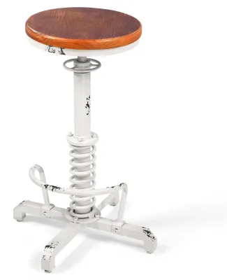 Industrie-Barhocker, höhenverstellbar 62–72 cm, Holzsitz, drehbar
