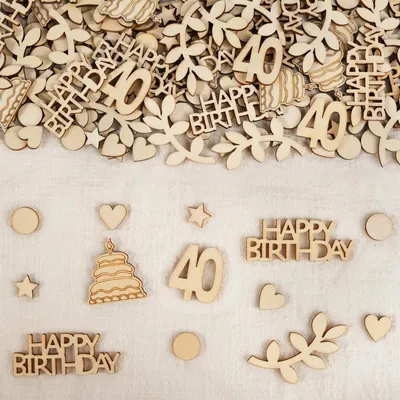 Produktbild von 200 Holzkonfetti für den 40. Geburtstag, Tischdekoration und Bastelmaterialien