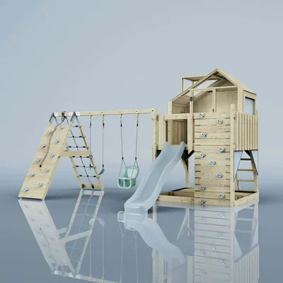 Produktbild von OutdoorToys Spielturm Oscar aus Holz in Blau Babyschaukel
