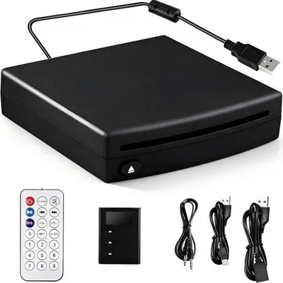 Image de Lecteur CD/DVD externe portable avec connexion USB et AUX pour voiture, ordinateur portable et téléviseur