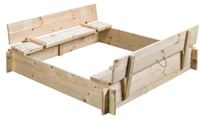 Produktbild von SwingKing Sandkasten Gucio aus wetterbeständigem Holz 120x120x20 cm für Kinder ab 2 Jahren