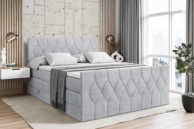 Produktbild von ALTDECOR Boxspringbett mit Matratze und Lattenrost  - VELANTO KING  - 200x200 cm  - Grau Monolith - Topper, Fußteil, Polsterbett mit Bettkasten, Bett mit Stauraum H3 - und H4 - Matratze, Doppelbett, Springboxbett