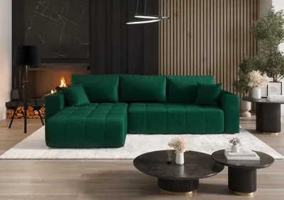 Image de Canapé d'angle avec fonction sommeil et coffre de lit MILO, tissu MONOLITH, vert, gauche