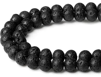 Produktbild von Naturstein Lava Perlen zum Auffädeln 8mm Schwarz 47 Stück für Schmuck DIY