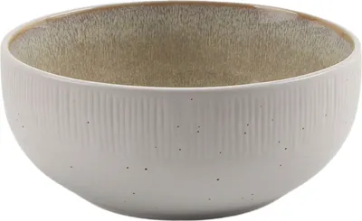 Produktbild von Müslischale - Ø 13,7 cm - Beige - Weiß - Steingut - mit linienförmiger Reliefprägung