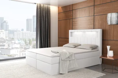Produktbild von Bett mit 2 Bettkästen , ALDEN Boxspringbett , Pocket Matratze und Topper , Doppelbett Polsterbett , LED ( 180x200 cm , Weiß - Kunstleder - Madryt 920 )