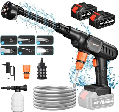 Image de Pistolet à eau haute pression électrique - Nettoyeur 25 bars - Buse 6 en 1 - Tuyau de 5 mètres - 2 batteries de 20 000 mAh - Pour voiture et jardin