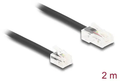 Obrázek produktu pro DeLOCK Telefonní kabel RJ45, ze zástrčky na zástrčku RJ11, černý, 2 m, 2 m, RJ-45, RJ-11, Černá, Samec, Samec