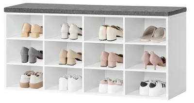 Produktbild von Schuhbank mit Sitzbank 12 Fächer Weiß/Greige 100 x 30 x 48 cm