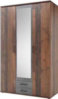 Kleiderschrank Drehtürenschrank - 120 cm mit Spiegeltür - Old Style Mix - CHICAGO - Die Möbelfundgrube