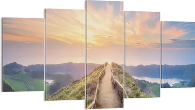 Produktbild von Bild auf Leinwand - Leinwandbild - 5 Teile - Trail Berg Azoren - 160x85cm - Wand Bild - Wanddeko - Wandbilder - Leinwanddruck - Bilder - Wanddekoration - Leinwand bilder - Wandbild - EA160x85-4333