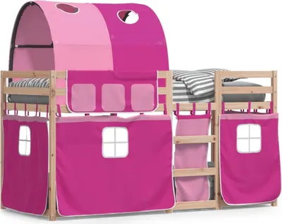 Produktbild von Möbel Etagenbett mit Vorhängen Rosa 90x200 cm Massivholz Kiefer - Klassische Bettrahmen 3283984