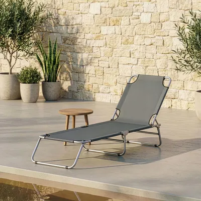 Image de Bain de soleil 'Carcao' dossier réglable pliable structure acier 186 x 55 x 24 cm gris foncé