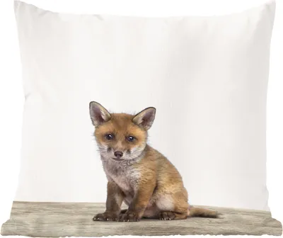 Produktbild von MuchoWow® Zierkissen Sofakissen Wohnzimmer Dekokissen 60x60 cm Fuchs - Baby-Fuchs - Kinder - Mädchen - Jungen - Sitzfläche - Foto Polster