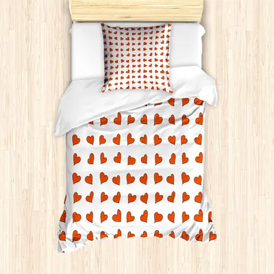 Produktbild von ABAKUHAUS Romantisch Bettbezug Set, Herz-Muster-Liebhaber-Valentinsgruß-Tagesnette Flitterwochen scherzt Mädchen-Gekritzel-Entwurf, 135 x 200 cm + 80 x 80 cm, Orange Weiss
