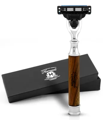 Produktbild von Nassrasierer 3-Klingen-Rasierer für Männer & Frauen Smart Grip Holz-Bartrasierer Pack, Abnehmbarer, verstellbarer Systemrasierer mit hochwertigem Holz