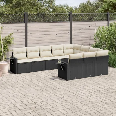 Produktbild von Design 10-tlg. Garten-Sofagarnitur mit Kissen Schwarz Poly Rattan, Gartenmöbel-Sets 2024 Neu